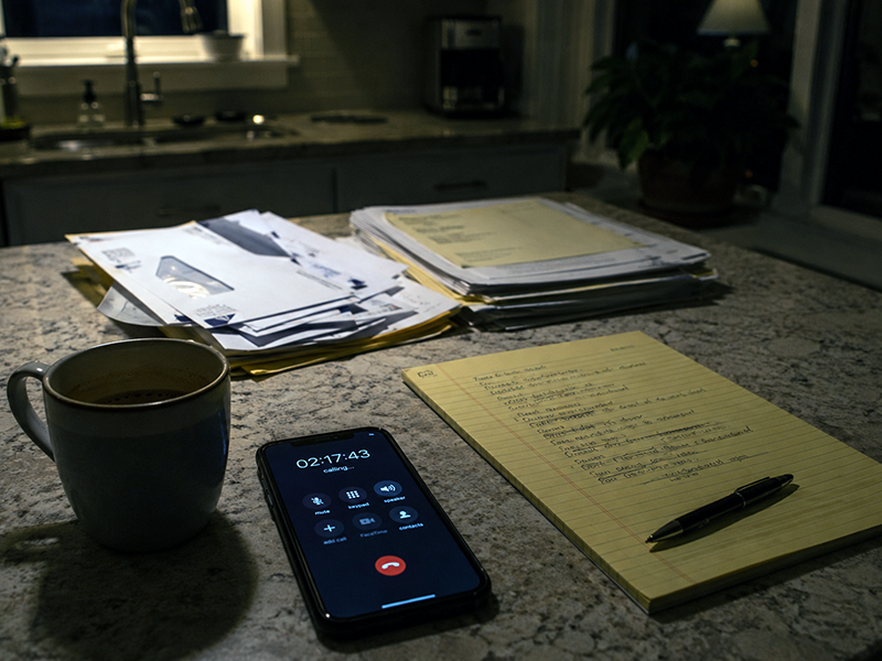 A pile of administrative paperwork, envelopes, and forms on a cluttered surface